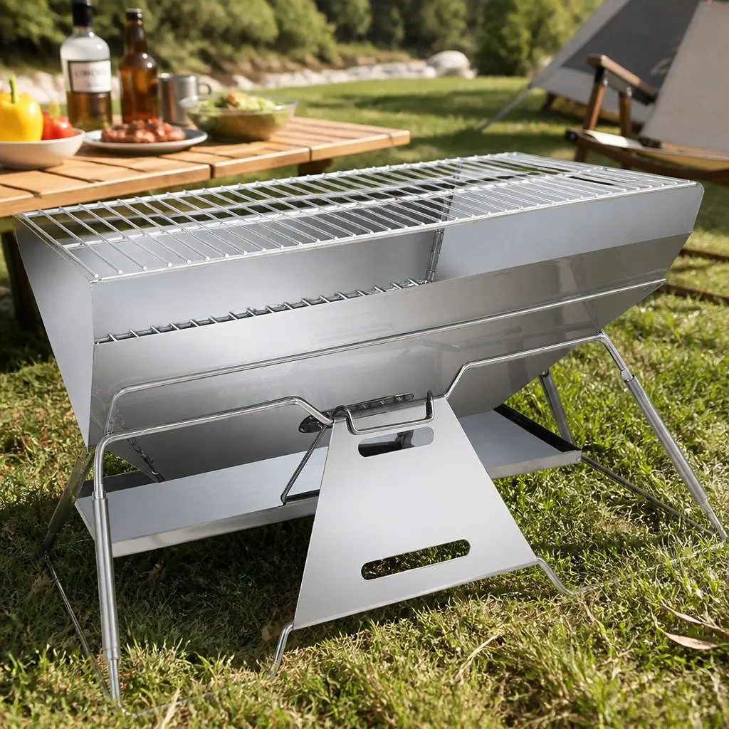 Portable Folding Charcoal BBQ Grill 2-in-1 Outdoor Size 50cm W x 35cm D x 27cm H