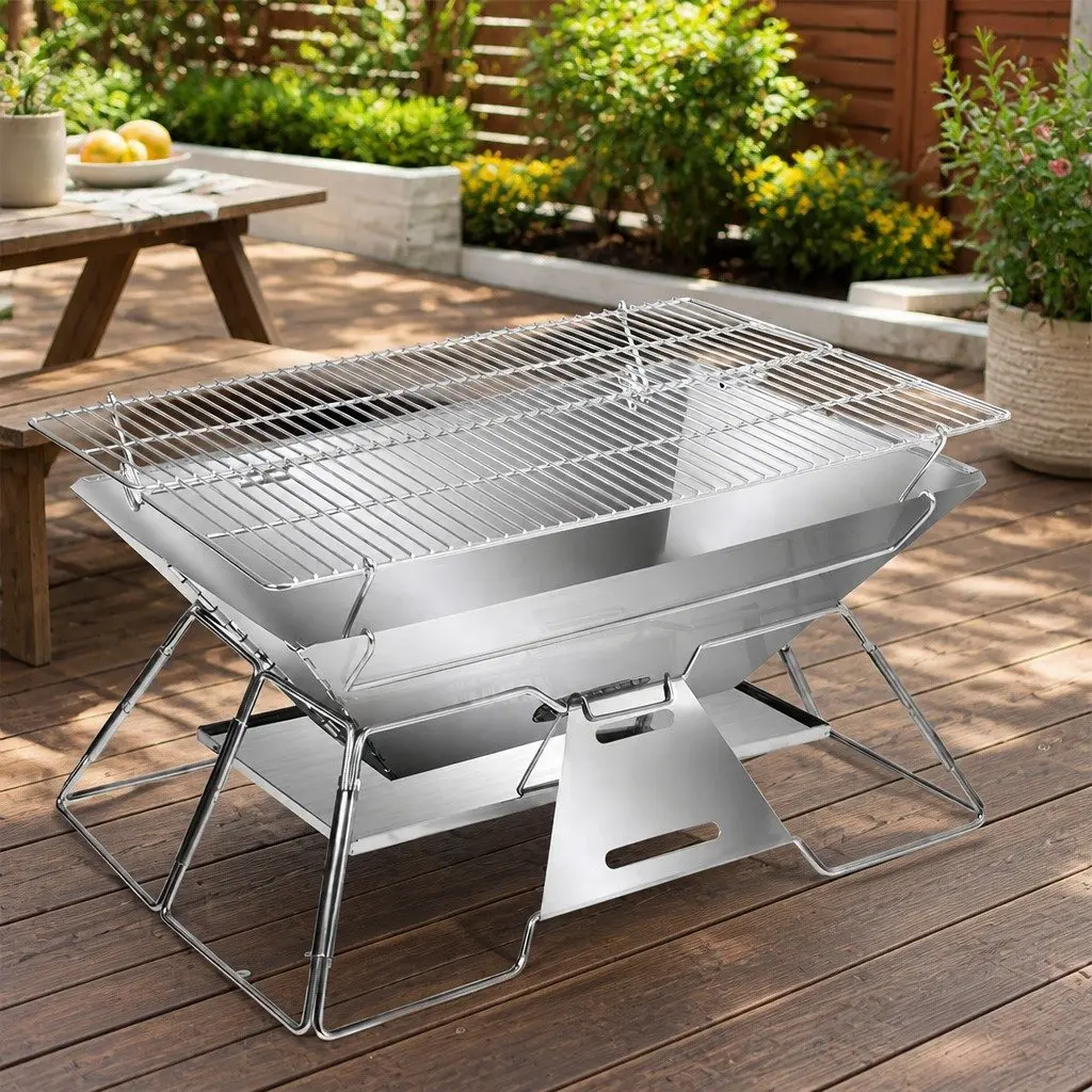 Portable Folding Charcoal BBQ Grill 2-in-1 Outdoor Size 50cm W x 35cm D x 27cm H