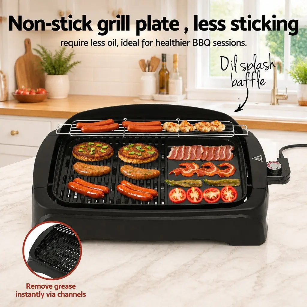 Electric BBQ Grill Non-stick Plate Smokeless 1950W 4-6 Person
