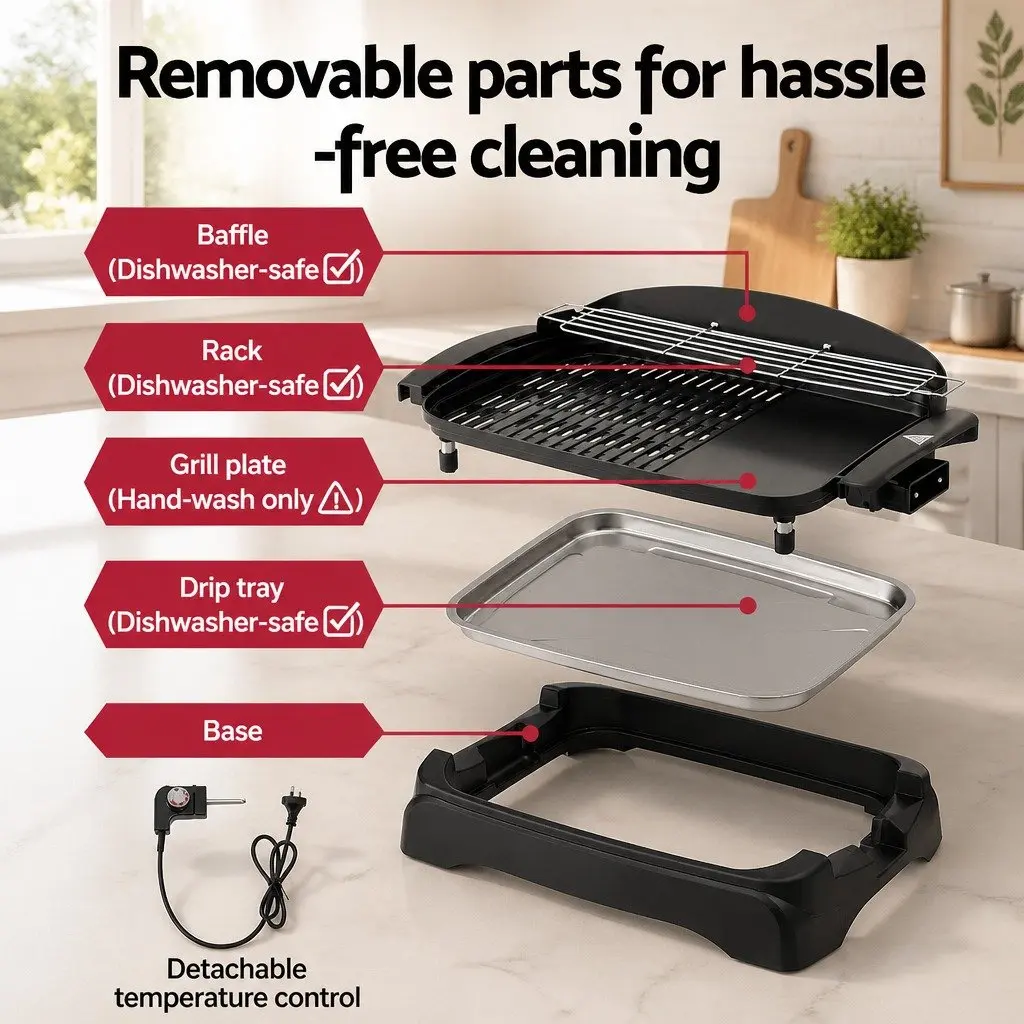 Electric BBQ Grill Non-stick Plate Smokeless 1950W 4-6 Person