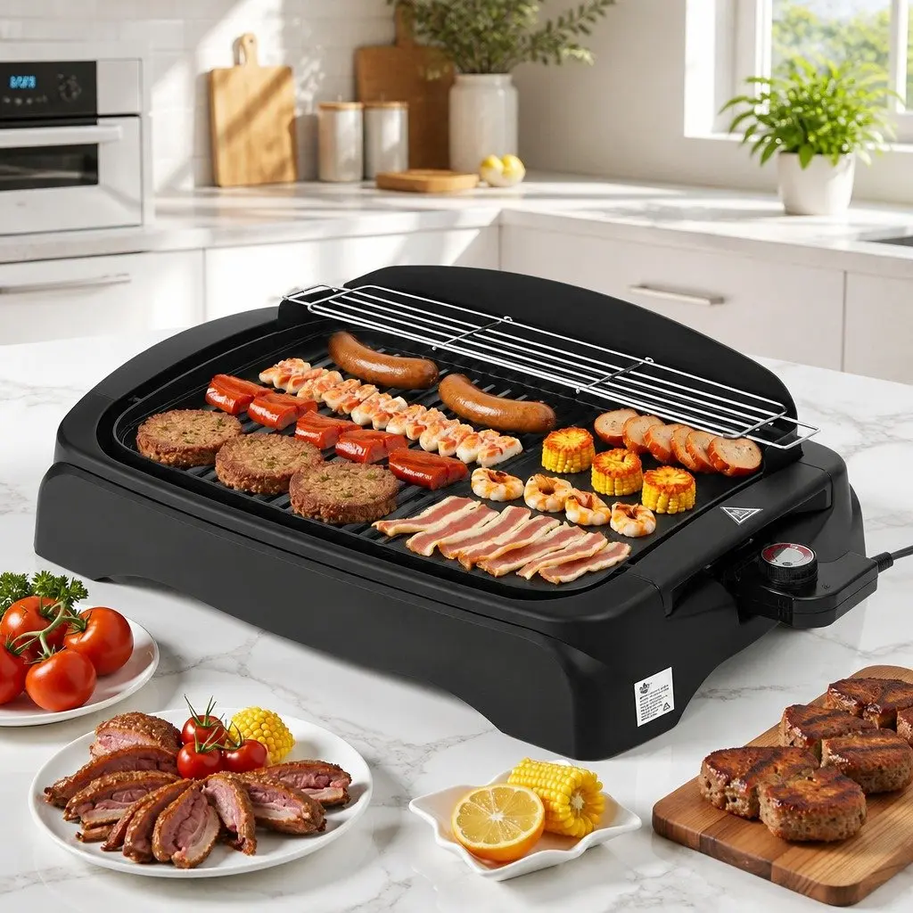 Electric BBQ Grill Non-stick Plate Smokeless 1950W 4-6 Person
