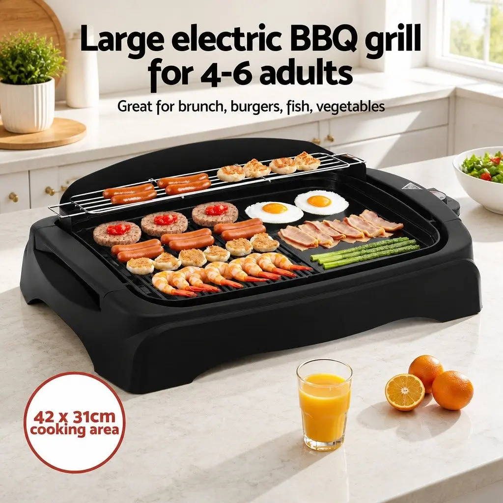 Electric BBQ Grill Non-stick Plate Smokeless 1950W 4-6 Person