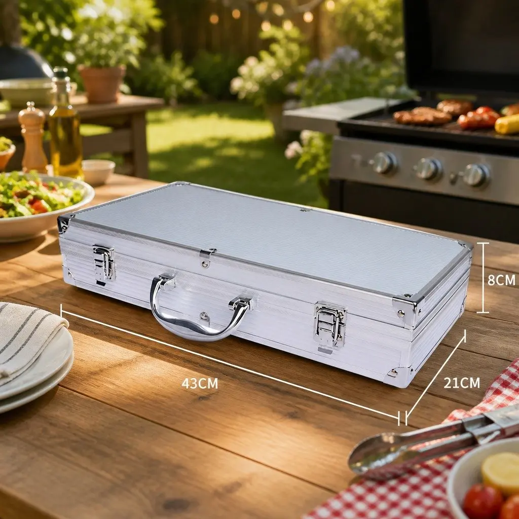 10 Piece BBQ Tool Set Stainless Steel Portable Aluminium Case