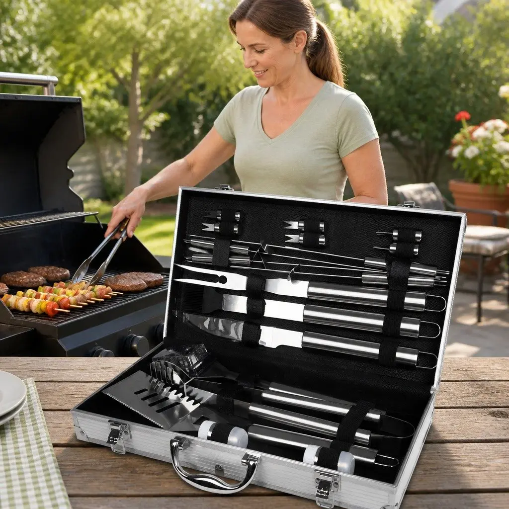 BBQ Tool Set Stainless Steel 18 Piece Grilling Accessories with Aluminium Carry Case