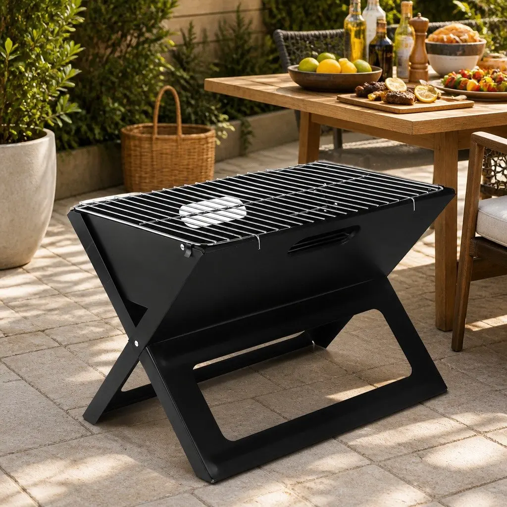 Portable Charcoal BBQ Grill Foldable Compact Outdoor Cooking Black