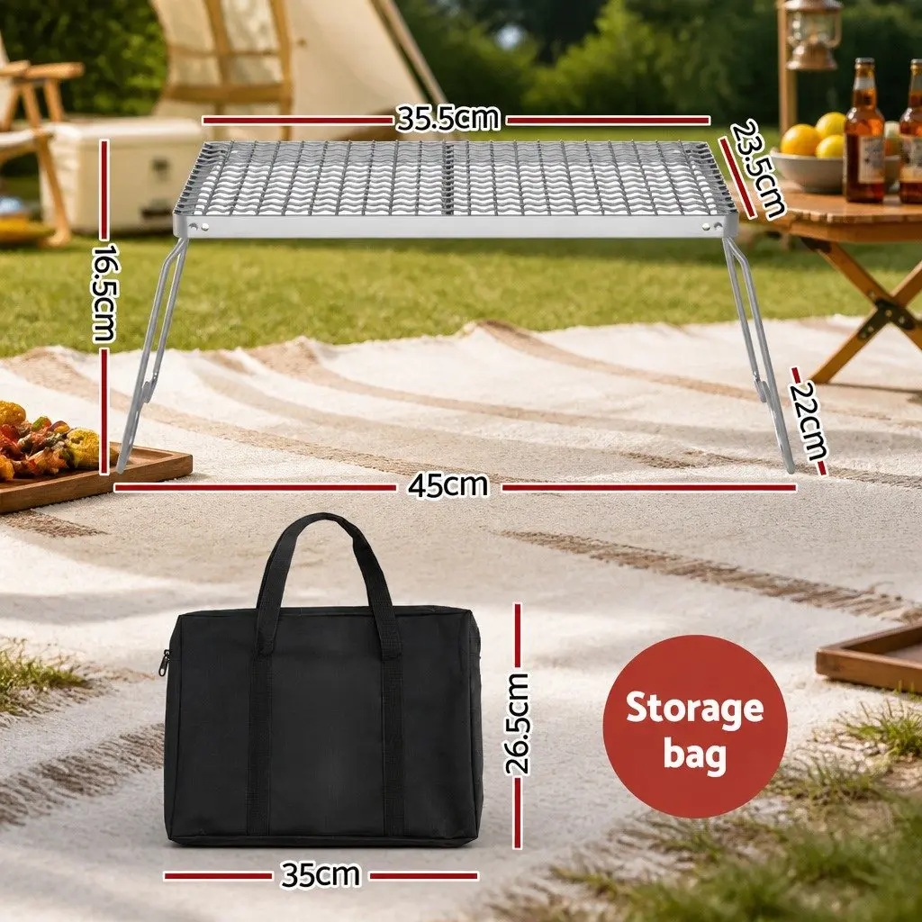 Portable BBQ Grill Charcoal Smoker Foldable Stainless Steel 45cm x 23.5cm x 16.5cm