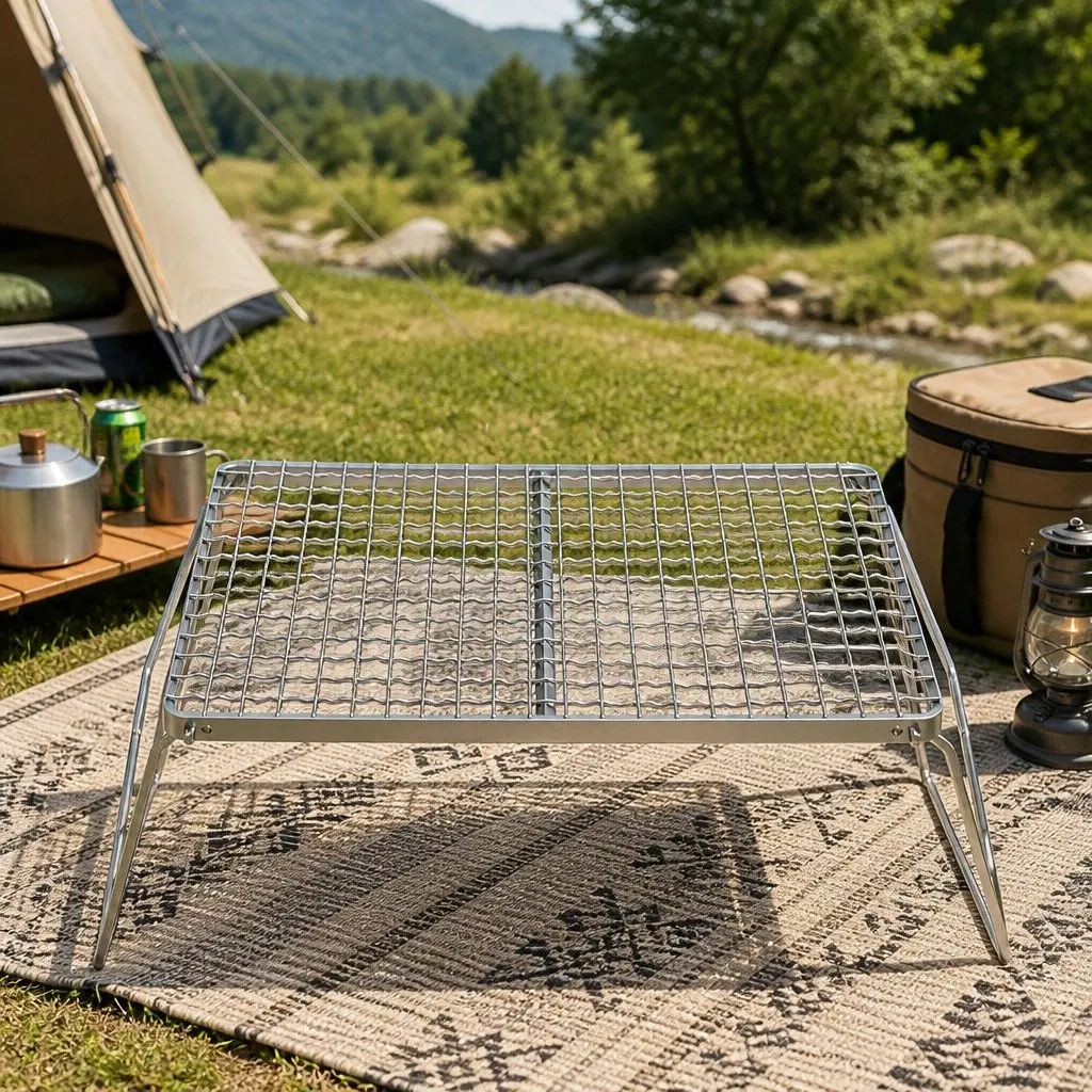 Portable BBQ Grill Charcoal Smoker Foldable Stainless Steel 45cm x 23.5cm x 16.5cm