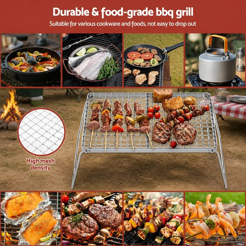 Portable BBQ Grill Charcoal Smoker Foldable Stainless Steel 45cm x 23.5cm x 16.5cm