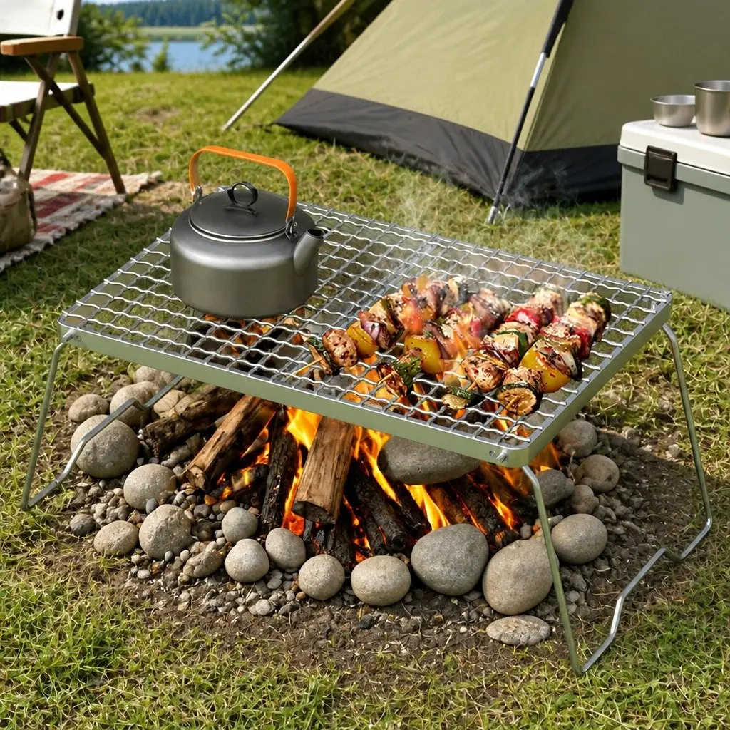 Portable BBQ Grill Charcoal Smoker Foldable Stainless Steel 45cm x 23.5cm x 16.5cm