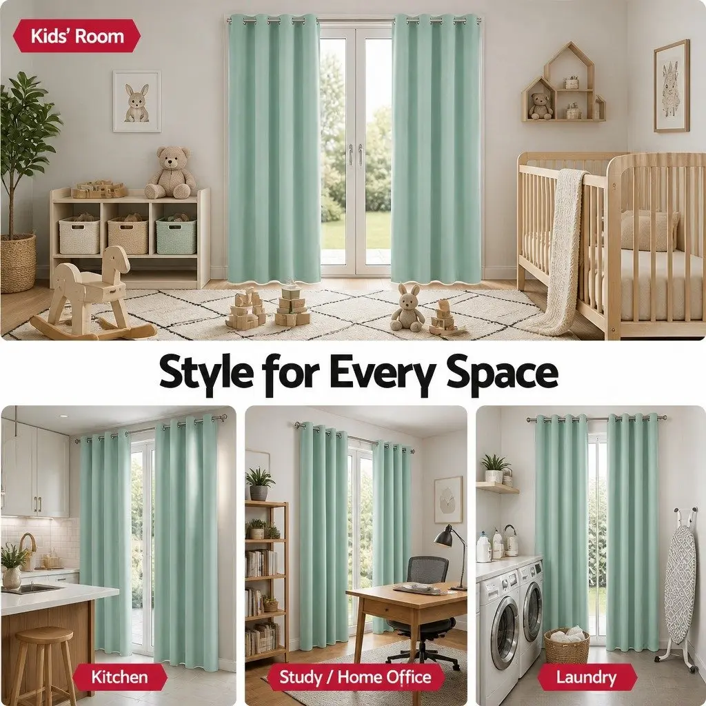 Blockout Curtains Thermal Insulated Eyelet Drapes Green 132x213cm 2 Panels