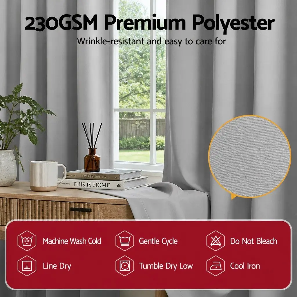 Eyelet Blockout Curtains Thermal Insulated Grey 132x213cm 2 Panels
