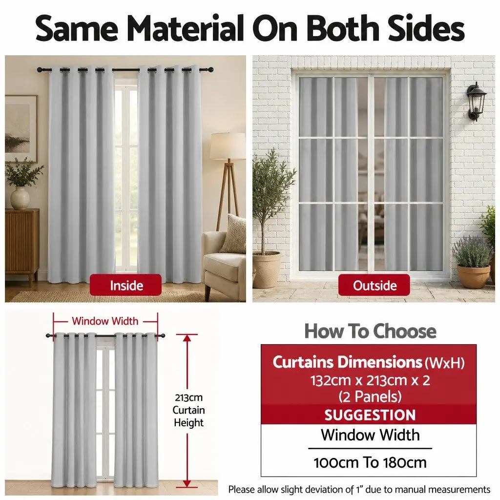 Eyelet Blockout Curtains Thermal Insulated Grey 132x213cm 2 Panels