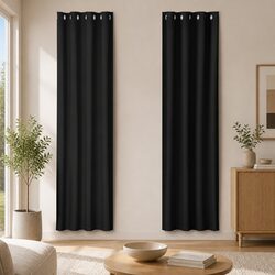 Blockout Curtains Eyelet 140x230cm Black 2 Panels Thermal Noise Reduction