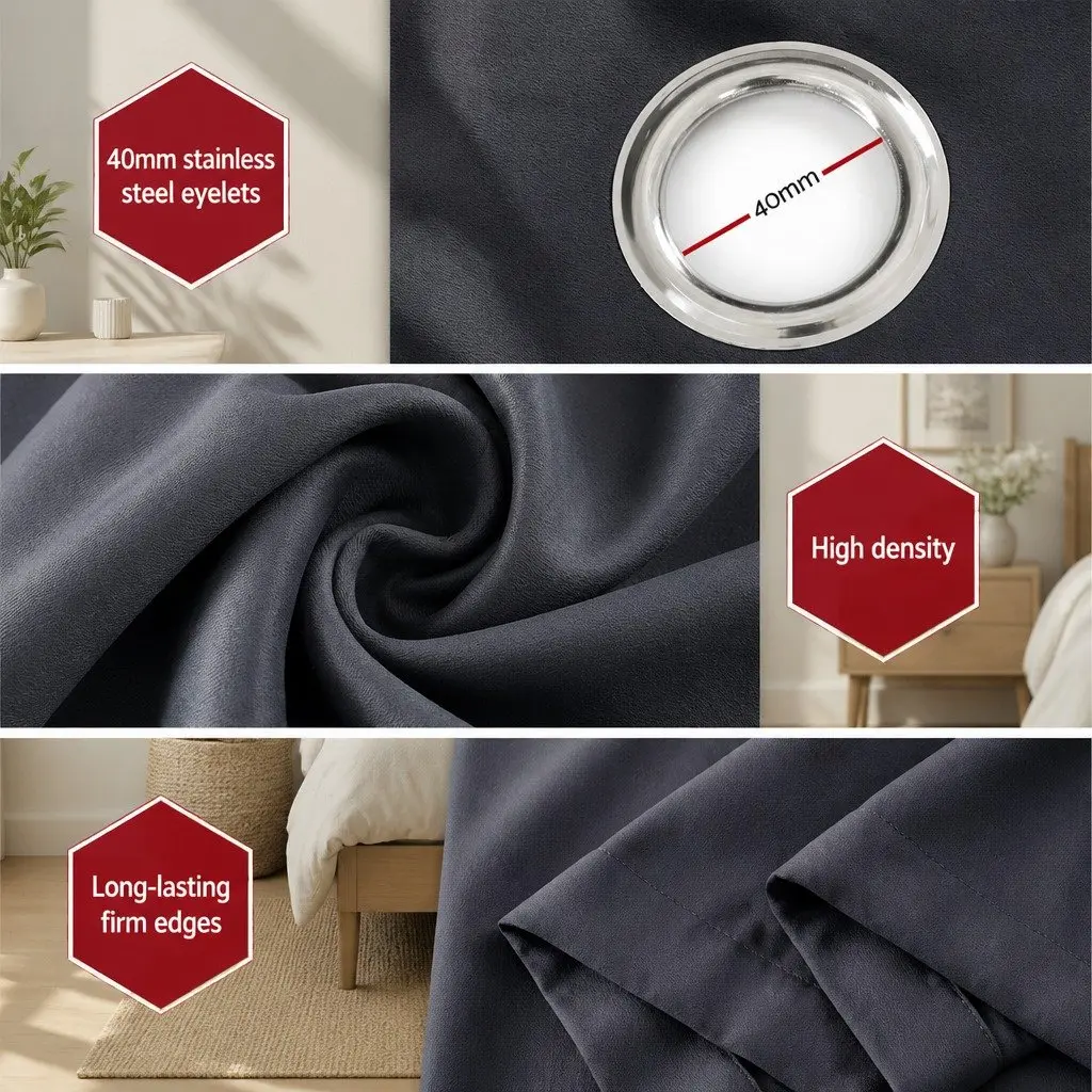 Blockout Curtains Eyelet Thermal Noise Reduction 140x230cm Charcoal 2 Panels