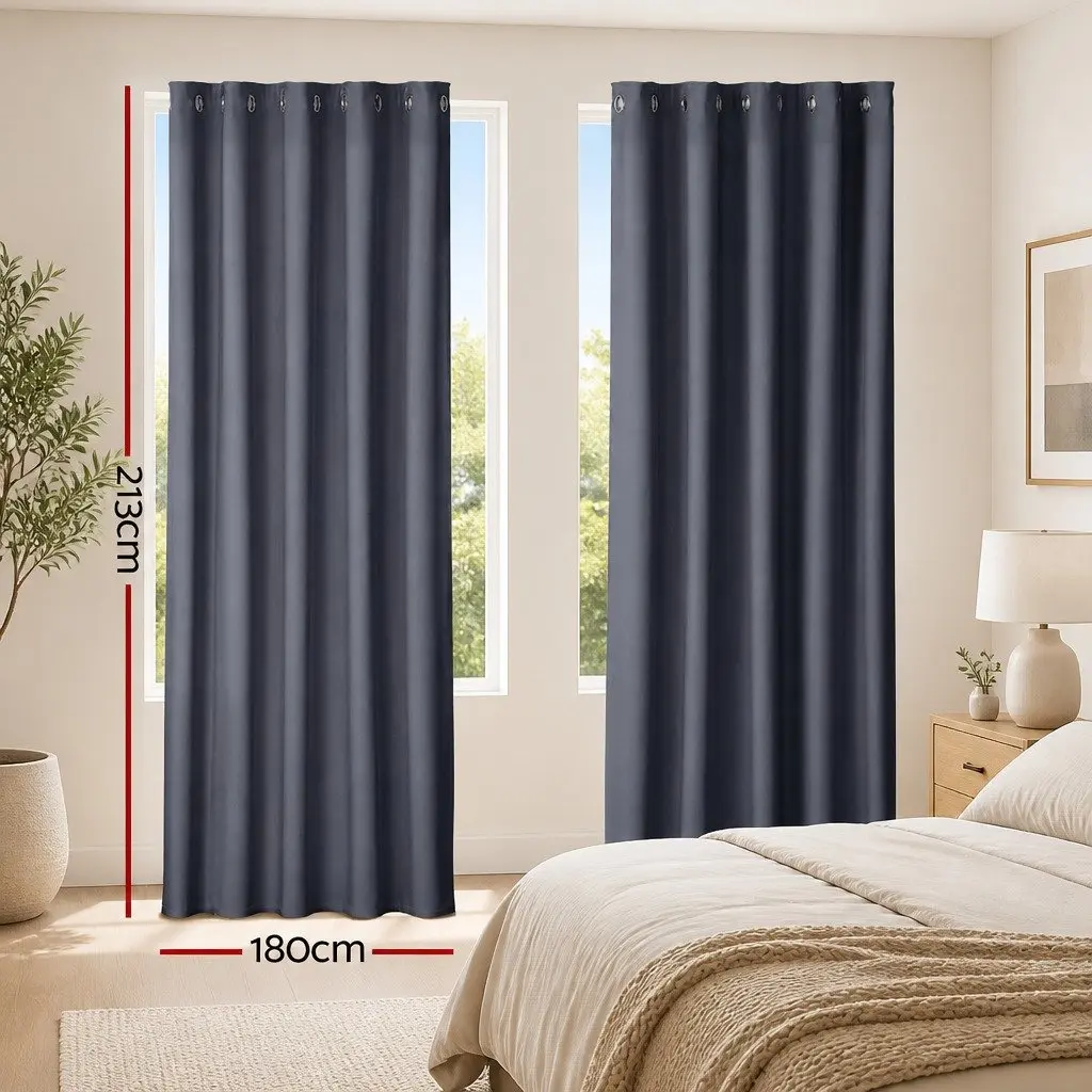 Blockout Curtains Eyelet Thermal Insulation 180x213cm Charcoal 2 Panels