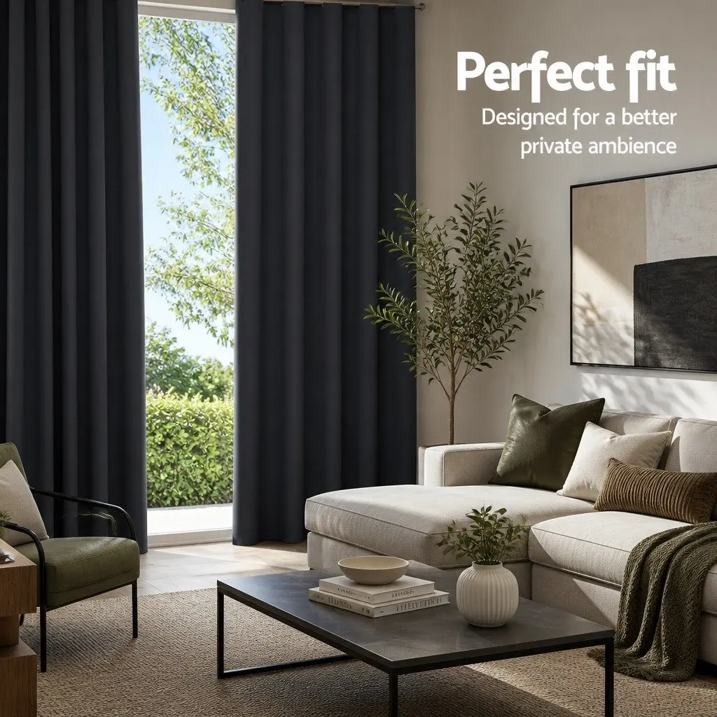 Blockout Curtains Eyelet Thermal Insulation 300x230cm Charcoal 2 Panels