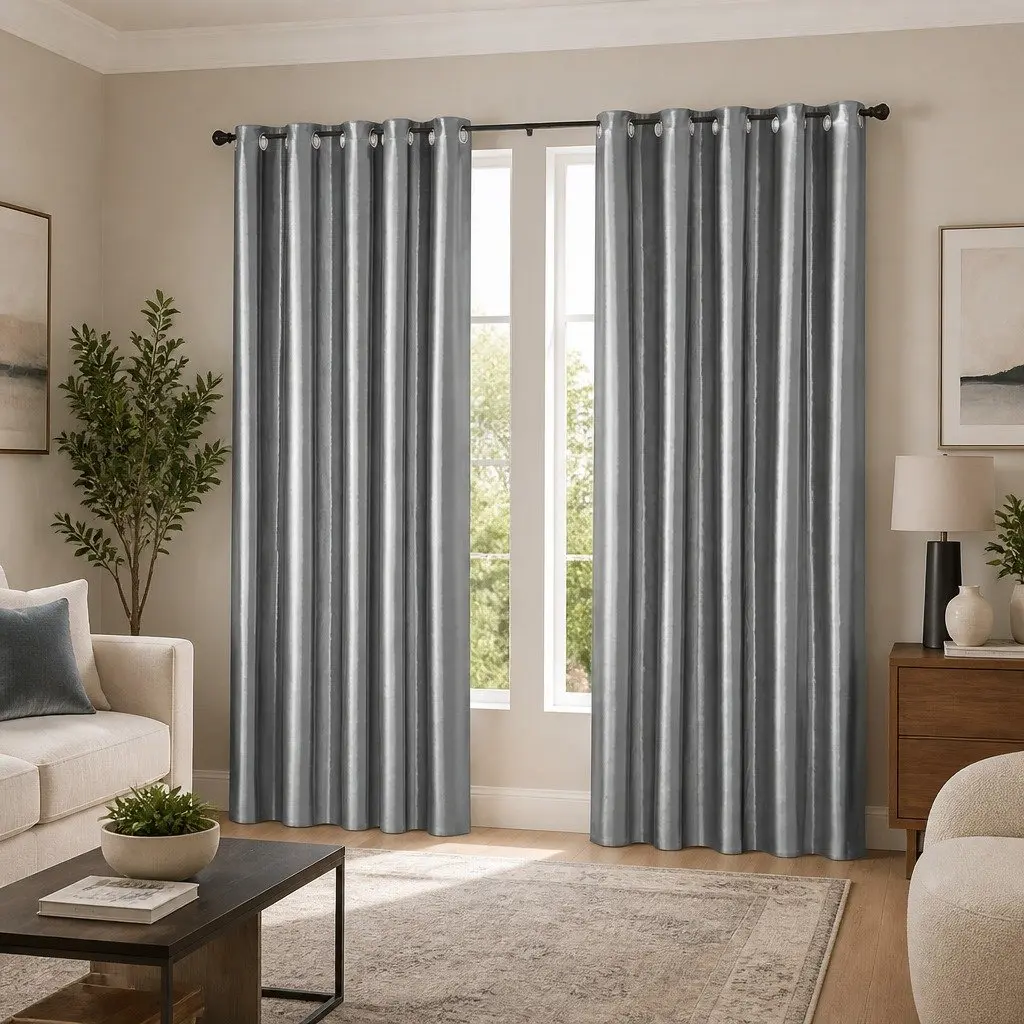 Blockout Curtains Eyelet 180x213cm Grey Noise Reduction Thermal Insulation 2