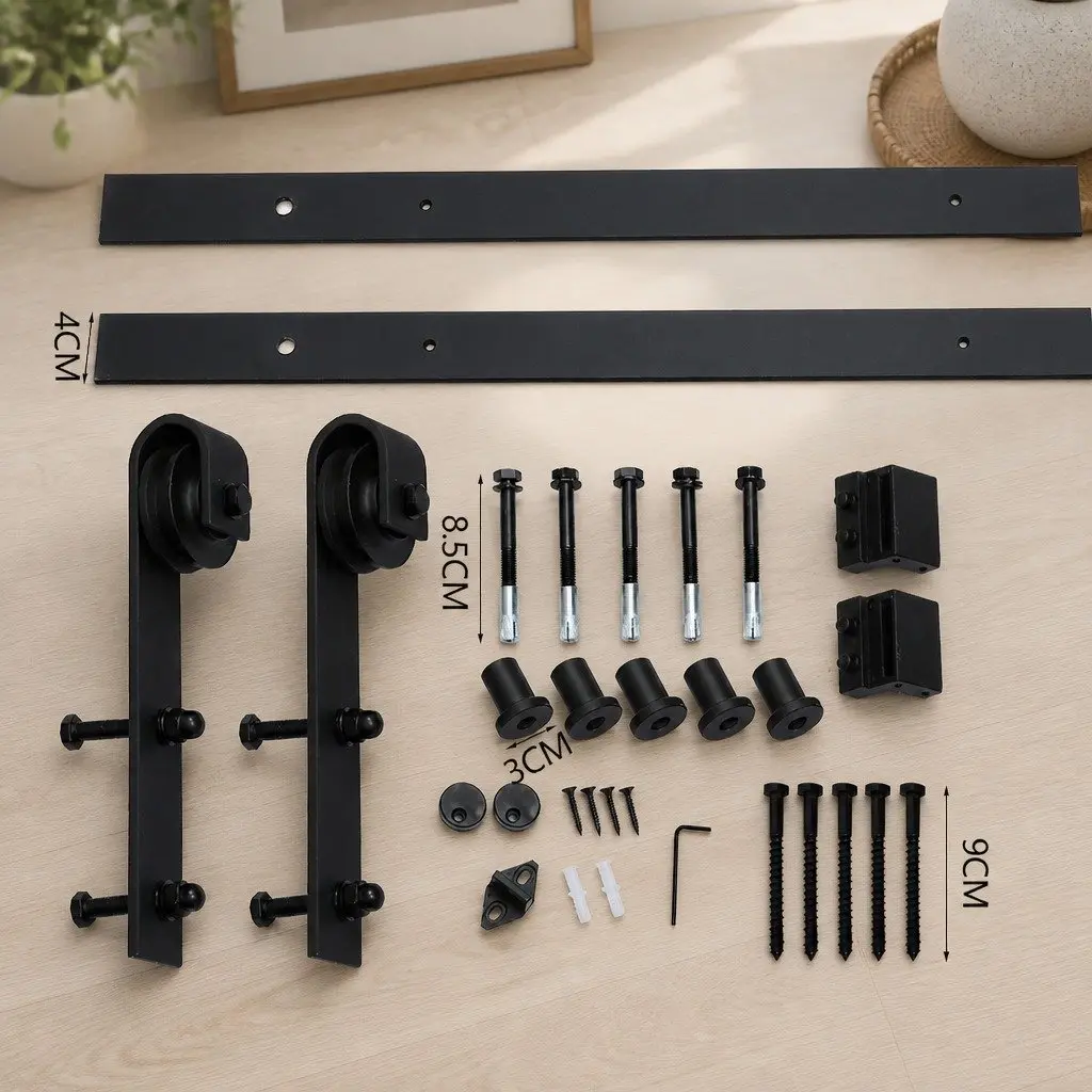 Sliding Barn Door Track Kit Heavy-Duty Black Powder Coat 1.83M