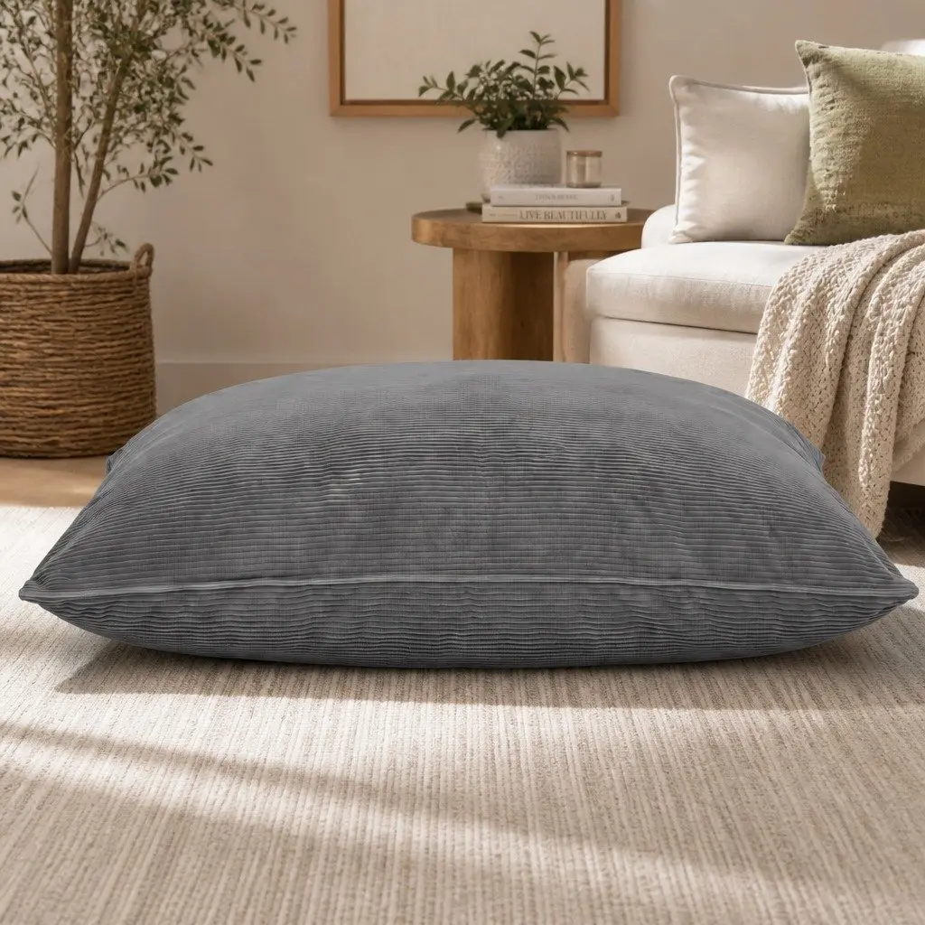 Bean Bag Chair Cover Convertible Floor Cushion Sofa Seat Grey Corduroy 180 x 140 cm