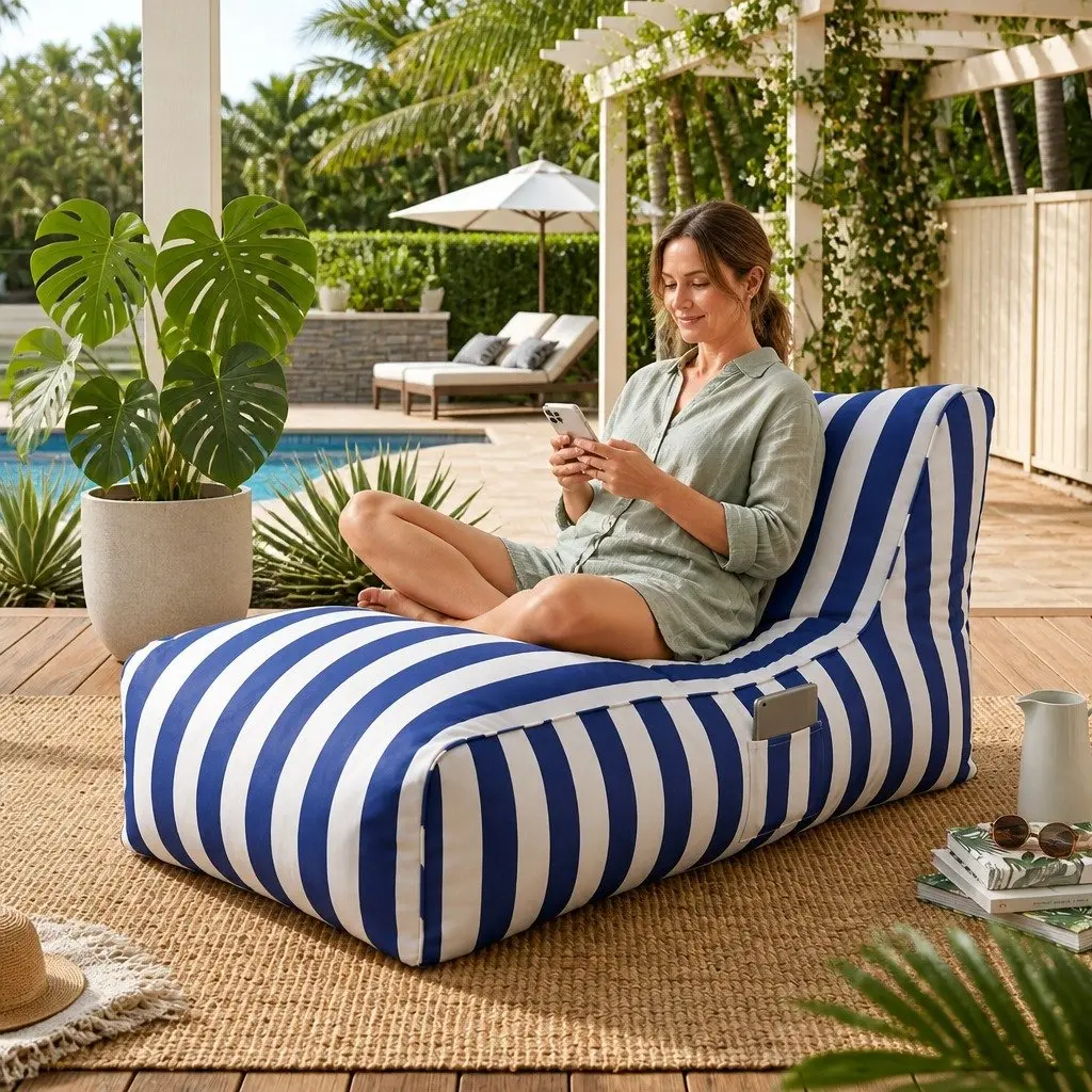 Bean Bag Chair Cover L-Shape Water-Resistant Indoor Outdoor 120 x 60 x 66 cm