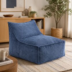 Bean Bag Chair Cover L-Shaped Blue Corduroy Sofa Storage Lounger for Adults