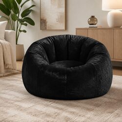 Bean Bag Chair Cover Soft Faux Fur Round Large Stuffed Animal Storage Washable