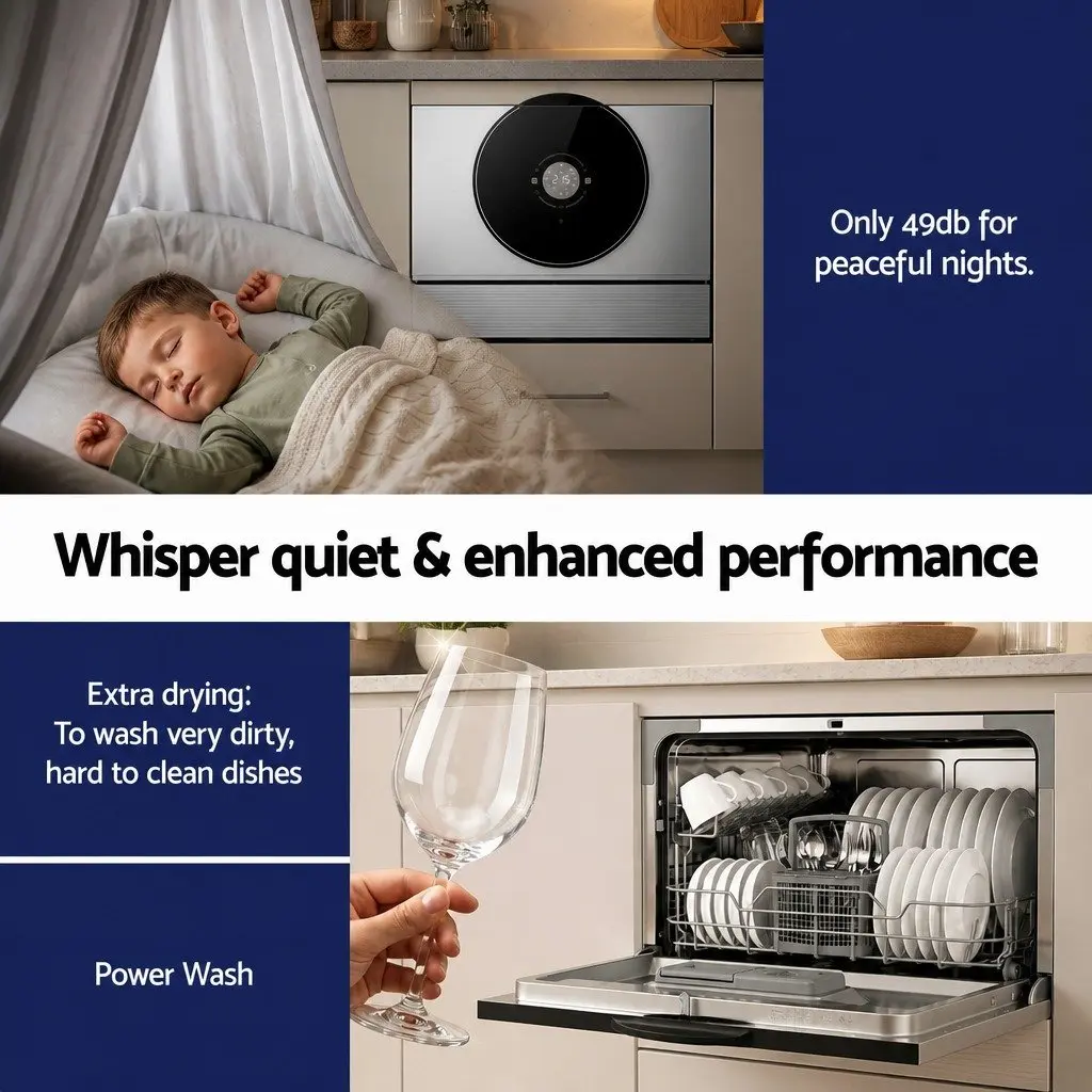 6-Place Setting Benchtop Dishwasher 50cm White Freestanding Built-in Kitchen