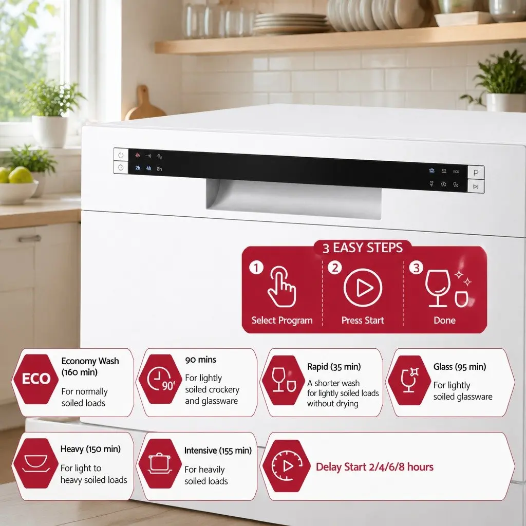 Benchtop Dishwasher 8 Place Settings White Compact Freestanding Kitchen
