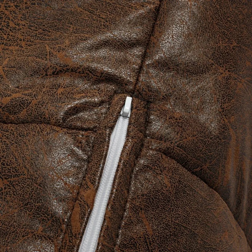 Bean Bag Chair Cover Distressed PU Leather Dark Brown Zipper Easy Clean Portable
