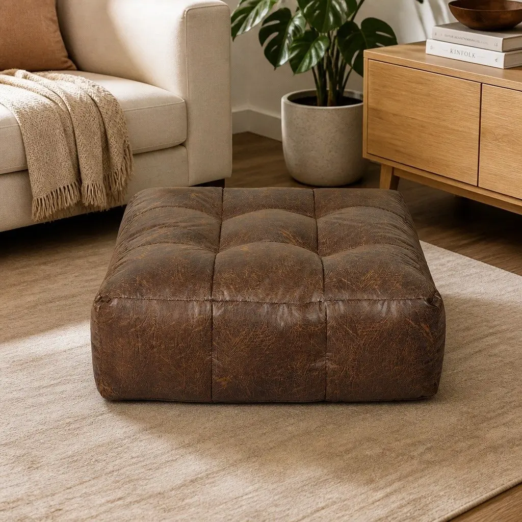 Bean Bag Cover Chair Modular Ottoman Seat Portable Easy Clean Zipper Opening Brown 85cm x 85cm x 30cm