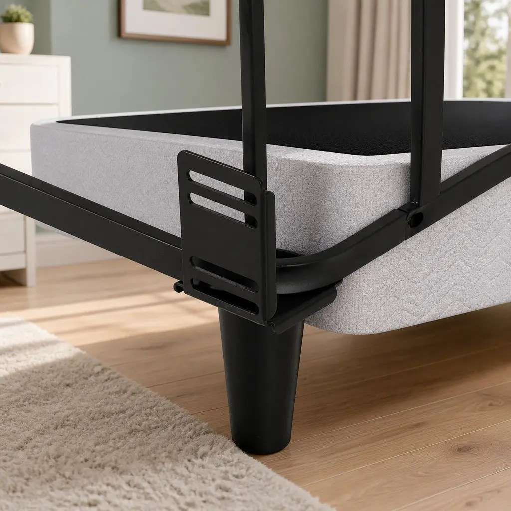 Double Bed Frame Metal Grey Upholstered Fabric Bedroom Furniture Slat Support