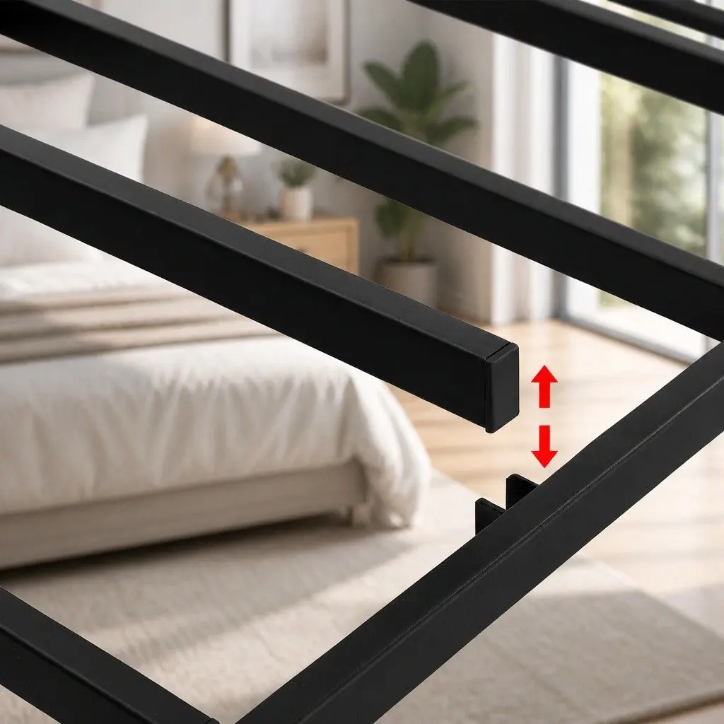 King Size Metal Bed Frame with Grey Fabric Cover Sturdy Slat Support Platform