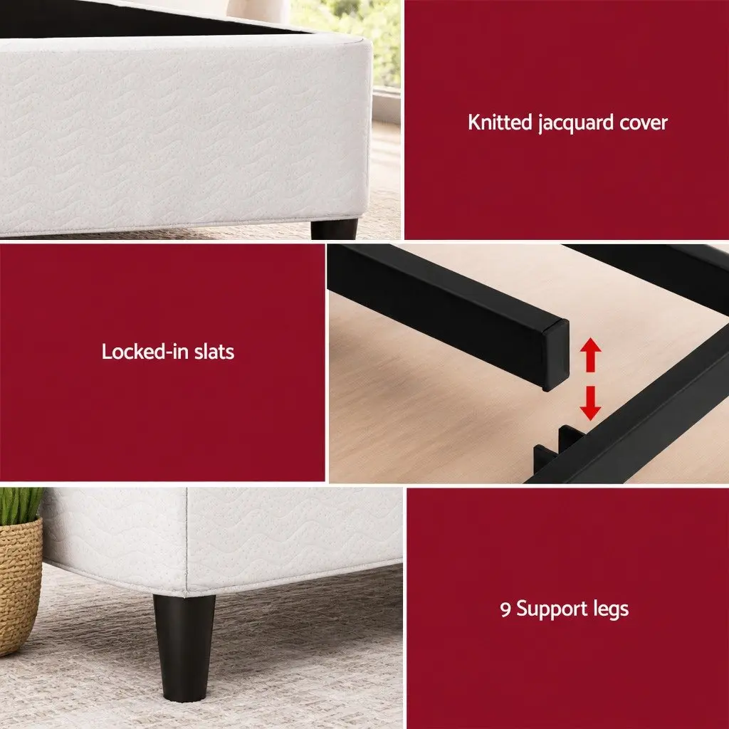 King Size Metal Bed Frame with Grey Fabric Cover Sturdy Slat Support Platform