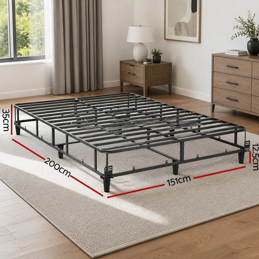 Queen Size Metal Bed Frame with Fabric Cover Grey Bedroom Furniture