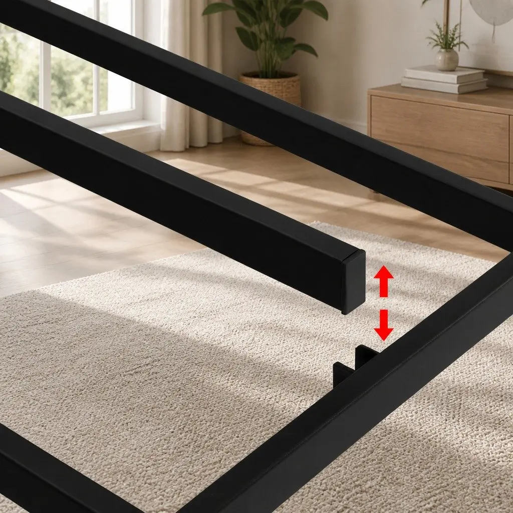 Queen Size Metal Bed Frame with Fabric Cover Grey Bedroom Furniture