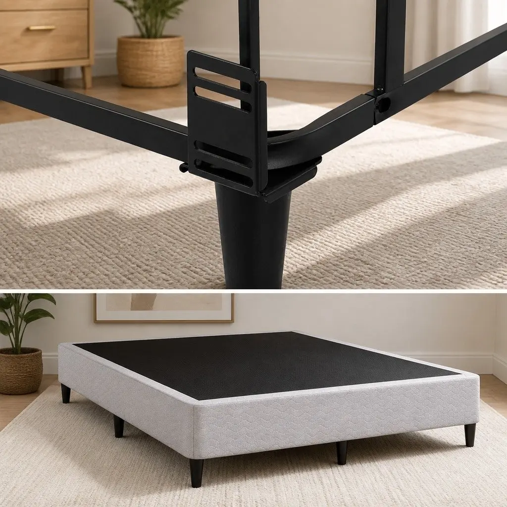 Queen Size Metal Bed Frame with Fabric Cover Grey Bedroom Furniture