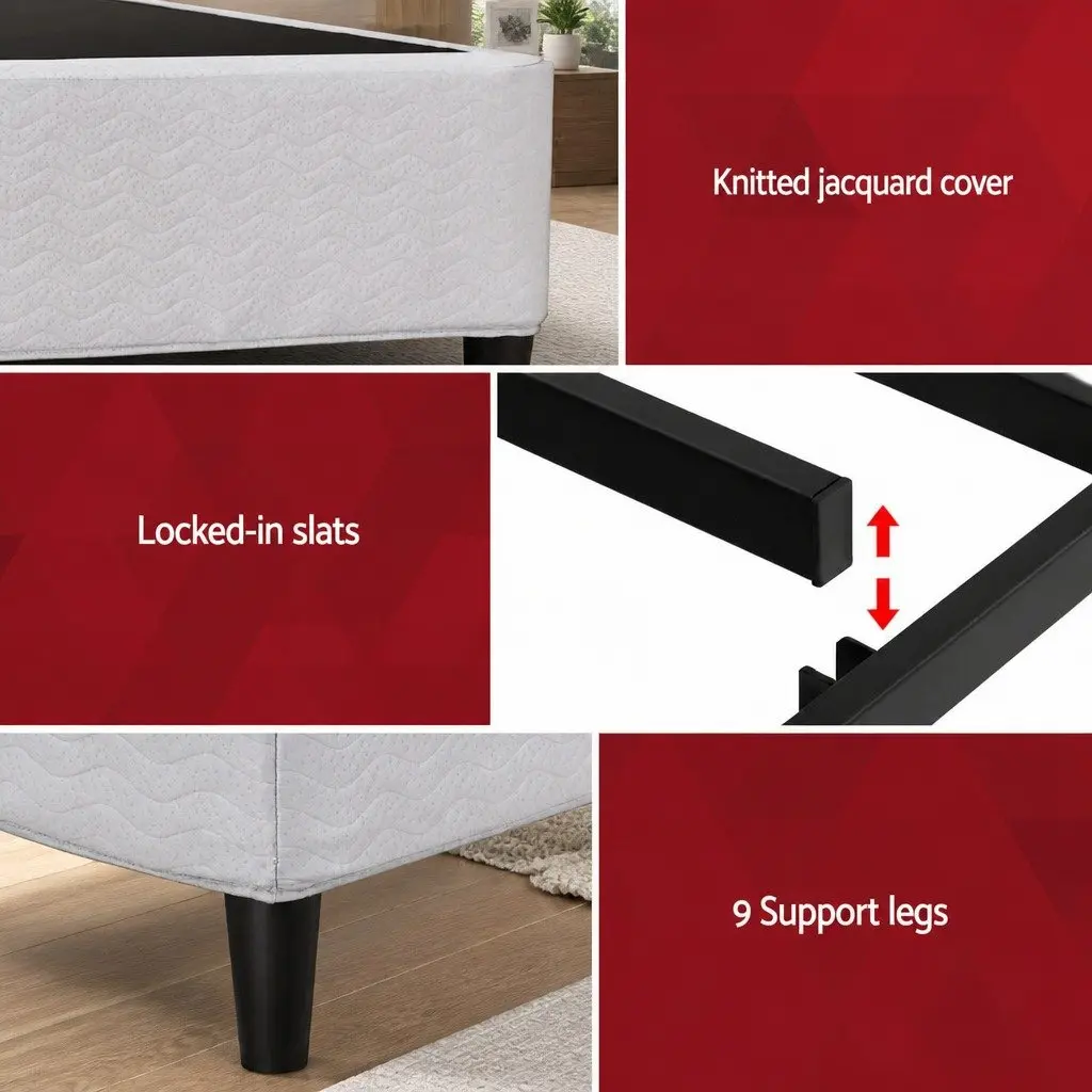 Queen Size Metal Bed Frame with Fabric Cover Grey Bedroom Furniture