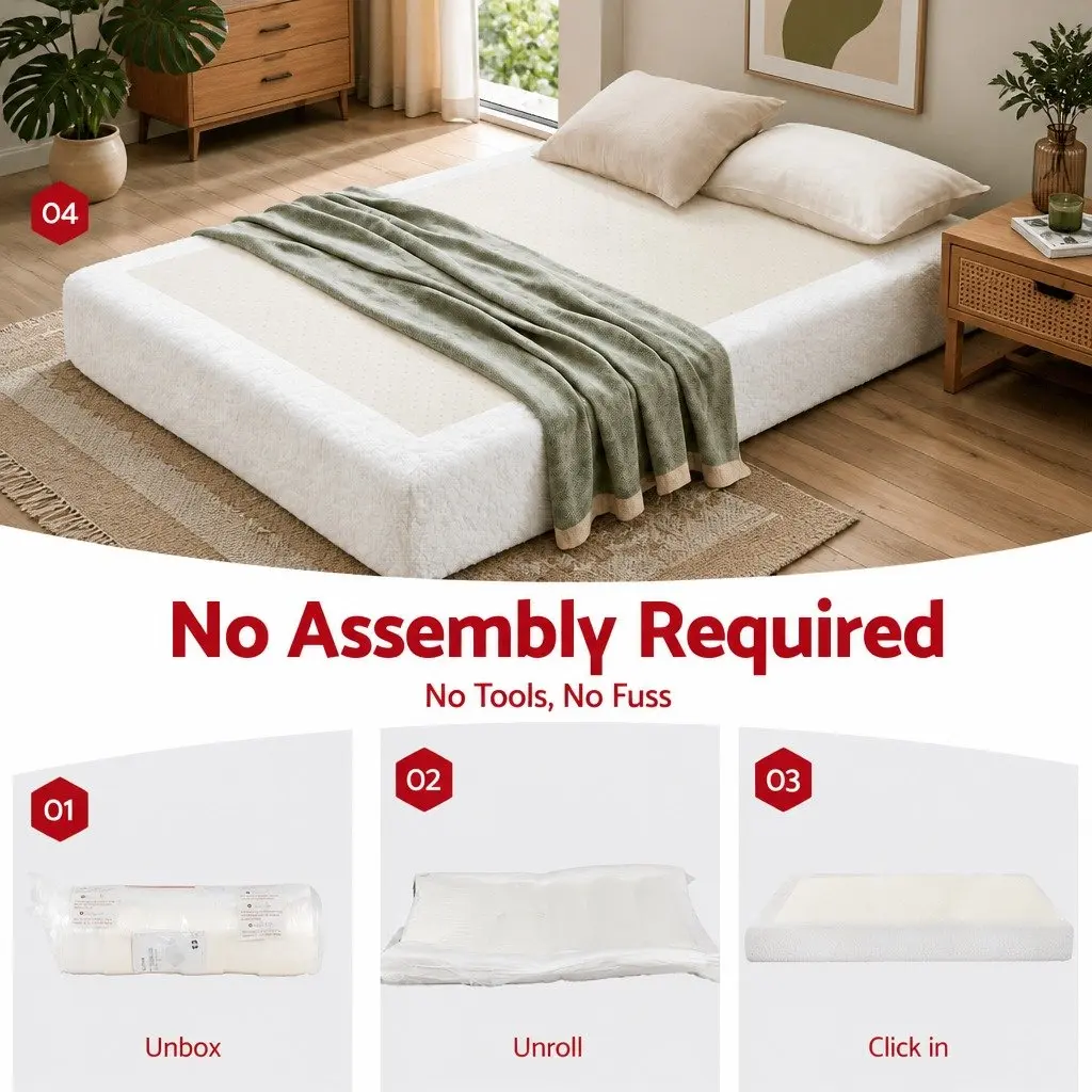 Compression Bed Frame Boucle White Queen Size No Assembly Vacuum Packed