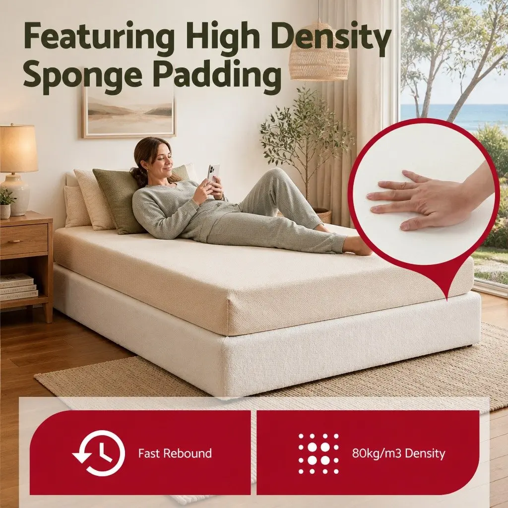 Compression Bed Frame Boucle White Queen Size No Assembly Vacuum Packed
