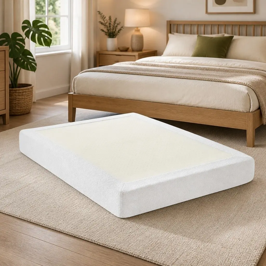 Compression Bed Frame Boucle White Queen Size No Assembly Vacuum Packed
