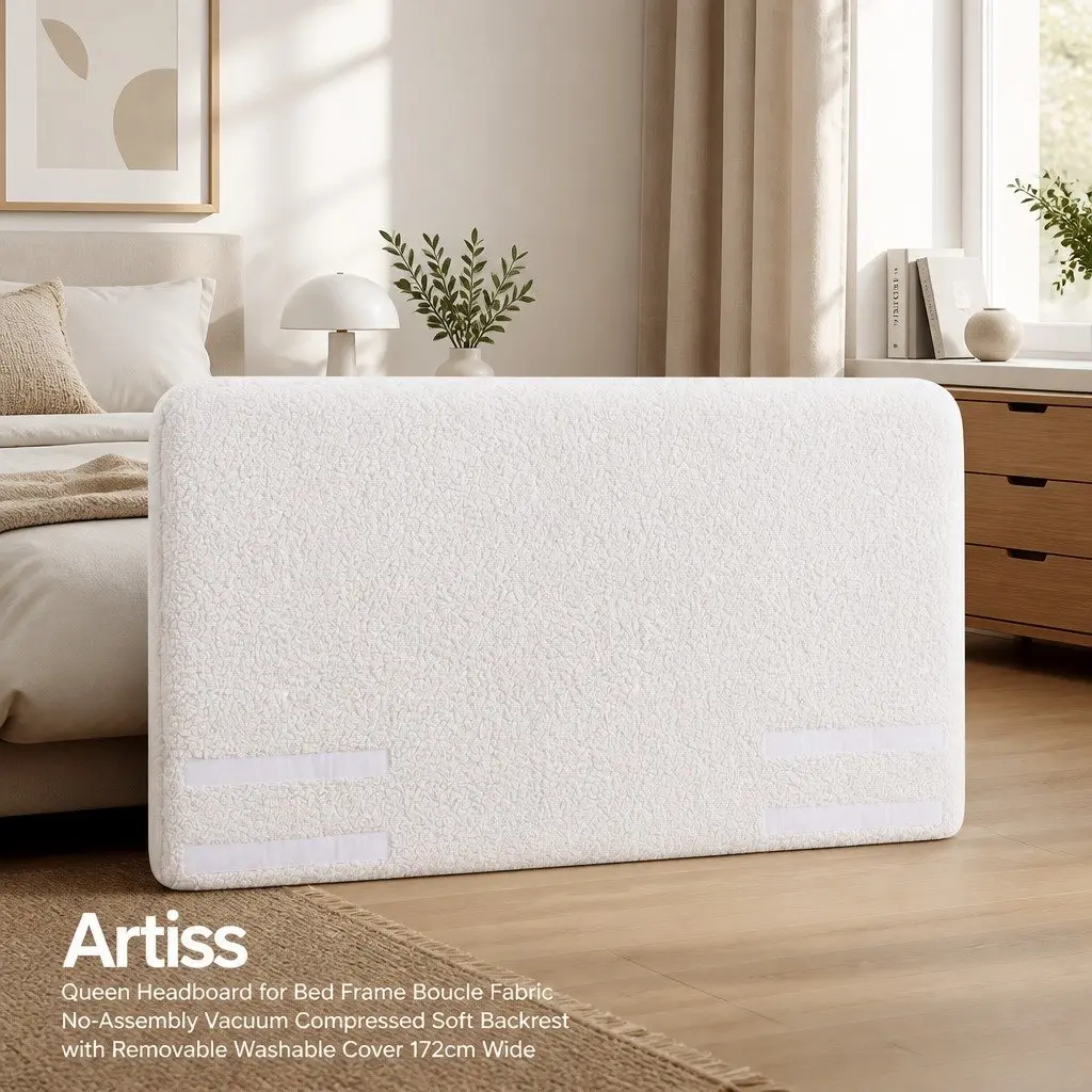 Queen Headboard Boucle Fabric Soft Foam No-Assembly 172W x 99H x 11.8T cm