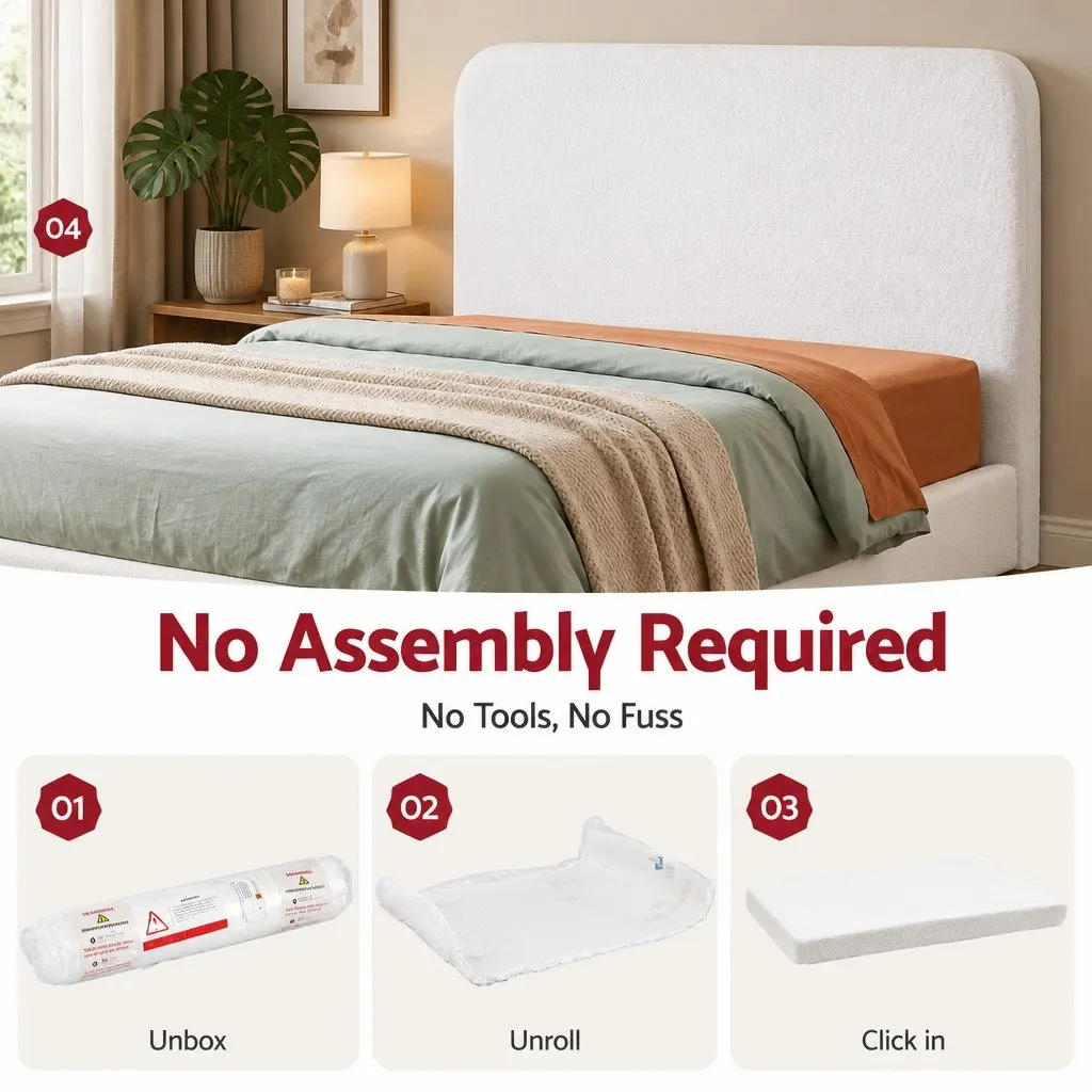 Queen Headboard Boucle Fabric Soft Foam No-Assembly 172W x 99H x 11.8T cm
