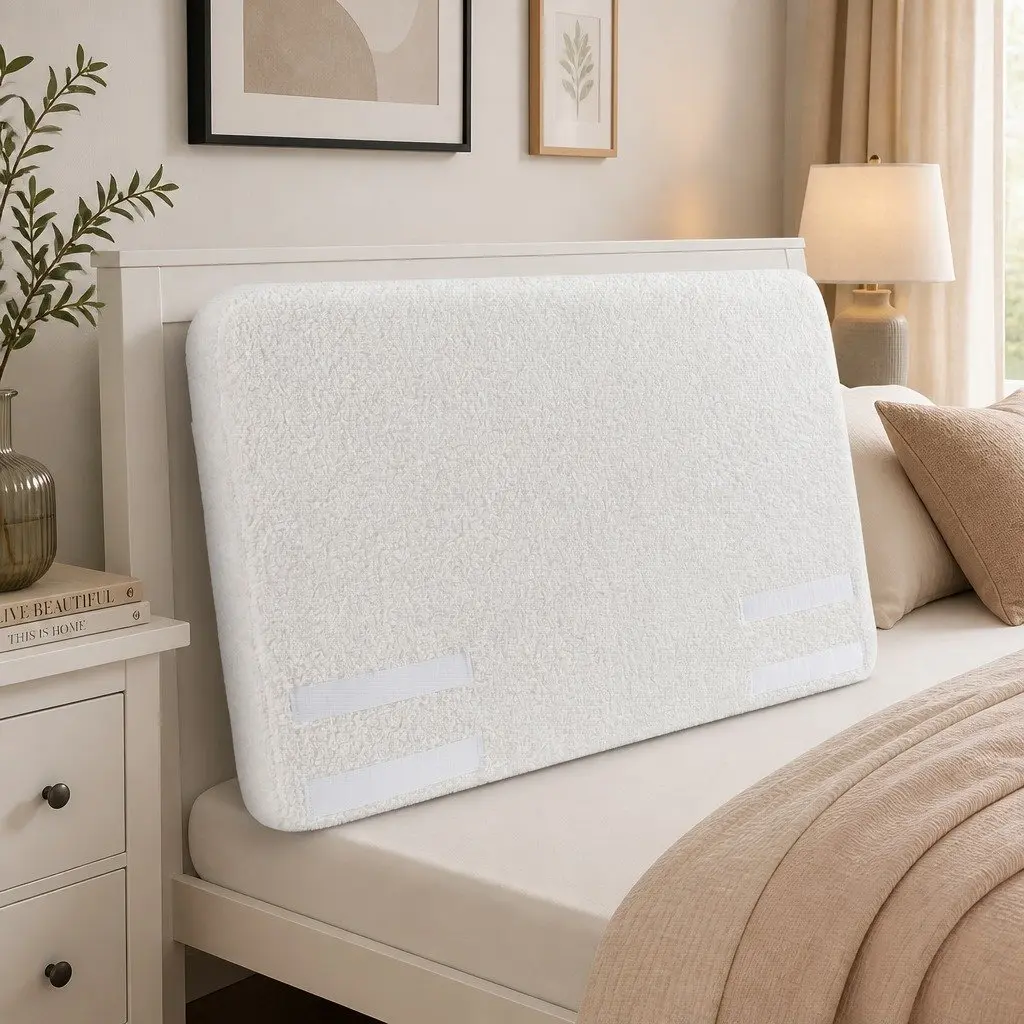 Queen Headboard Boucle Fabric Soft Foam No-Assembly 172W x 99H x 11.8T cm
