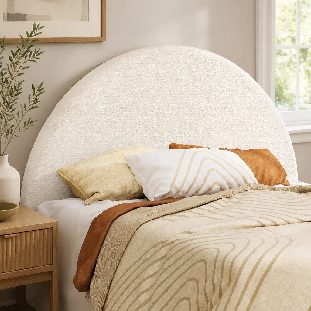 White Boucle Queen Bed Headboard