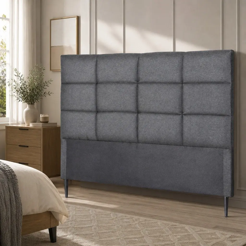 Charcoal Linen Fabric Double Bed Headboard