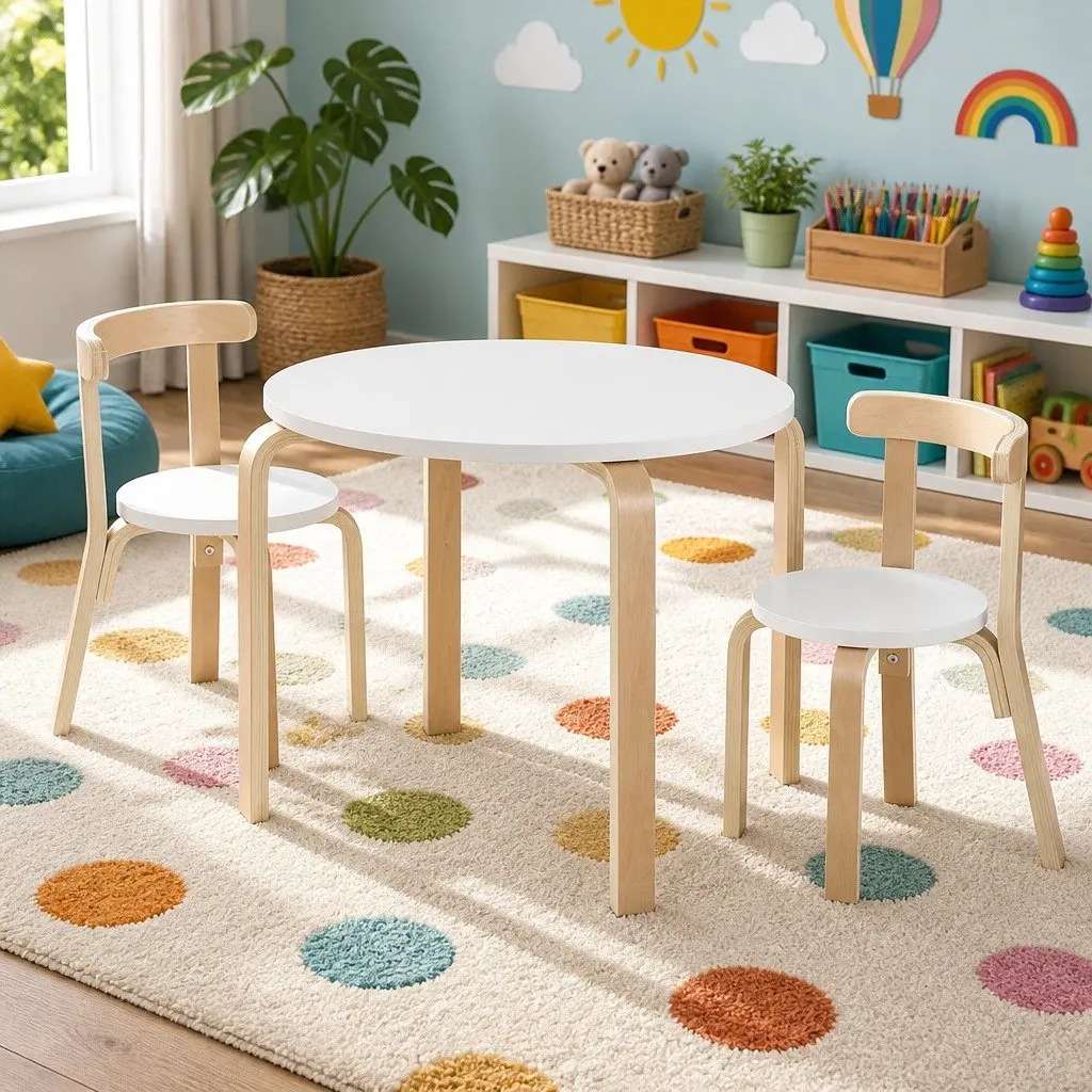 Kids Table and Chairs Set 3-Piece Durable Construction Smooth Surfaces