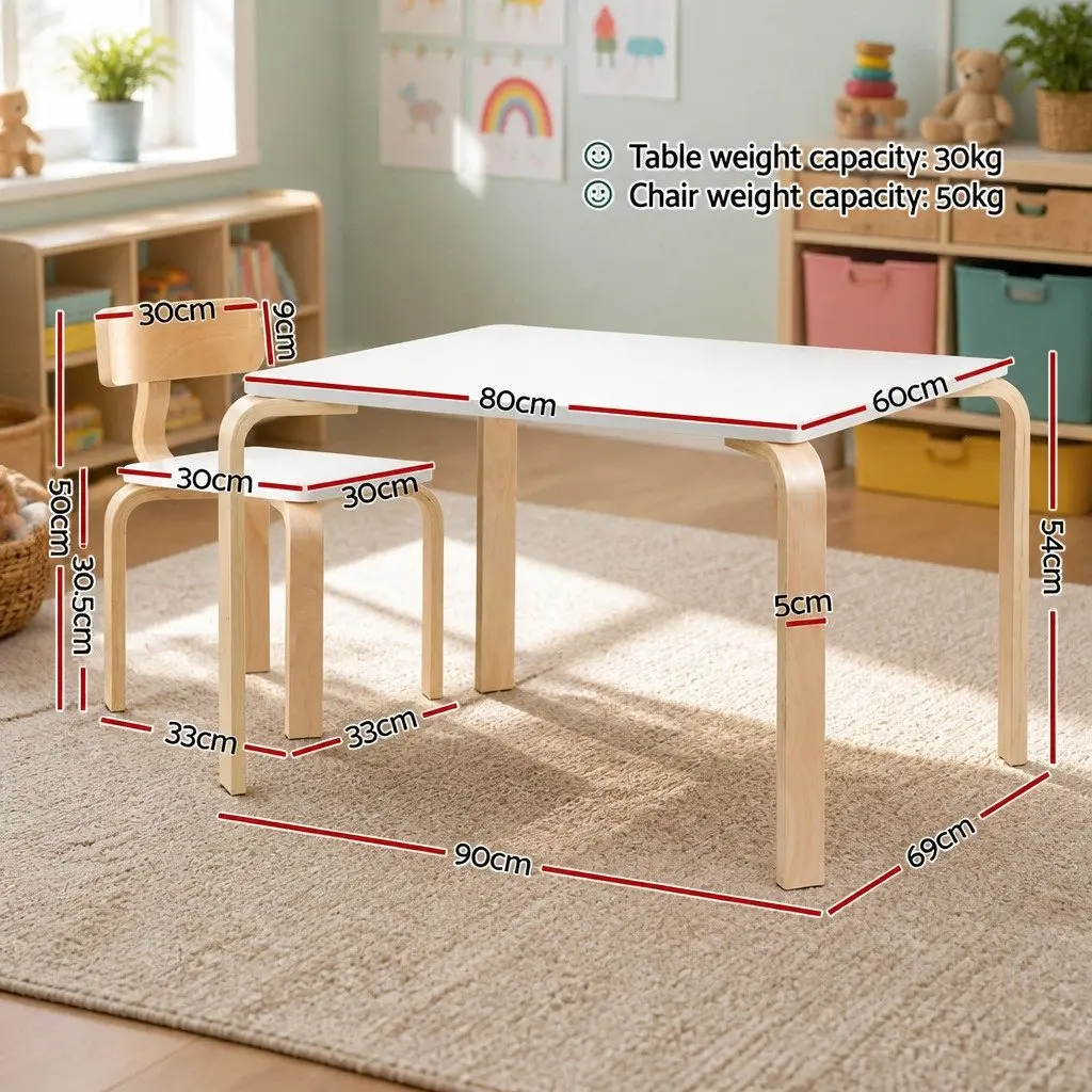 5 Piece Kids Table and Chairs Set Sturdy Birch Plywood Non Toxic Paint