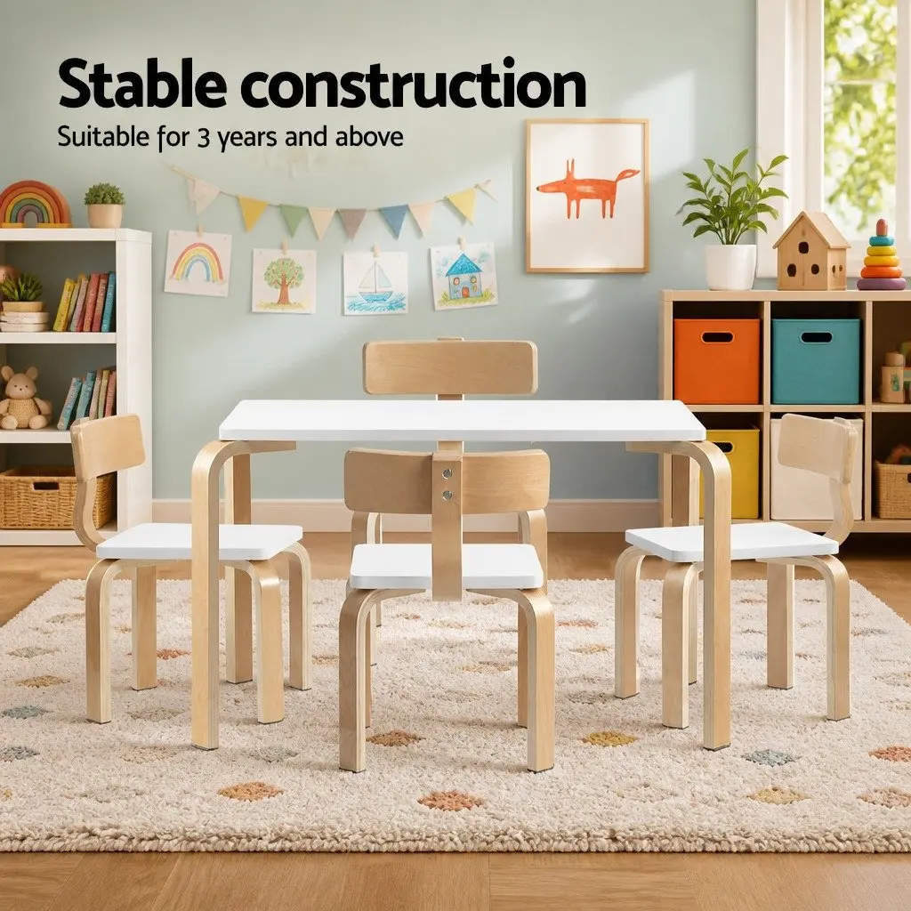 5 Piece Kids Table and Chairs Set Sturdy Birch Plywood Non Toxic Paint