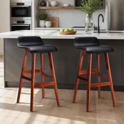 Bar Stools Wooden Set of 2 Black Bentwood Kitchen Dining Seating with Footrest