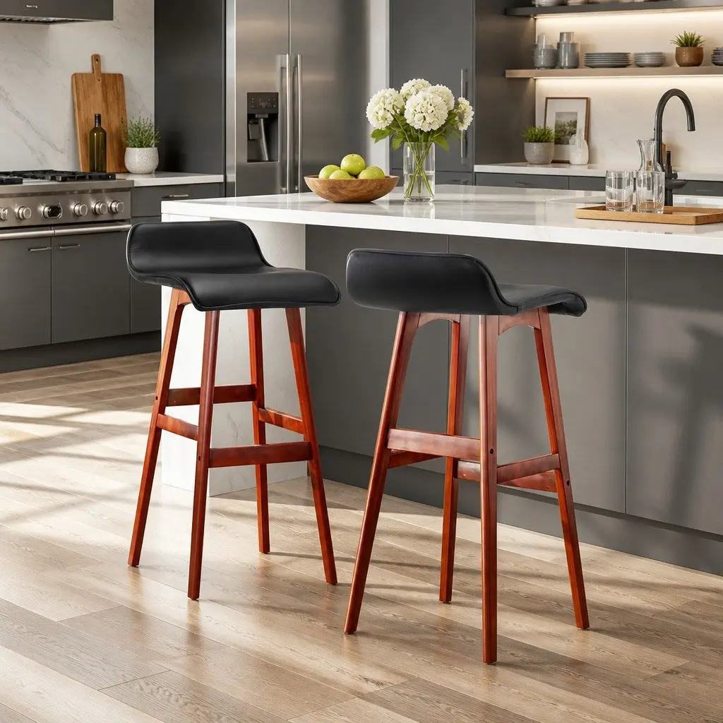 Bar Stools Bentwood Black 74cm Height Set of 2 Kitchen Dining Seating with Footrest
